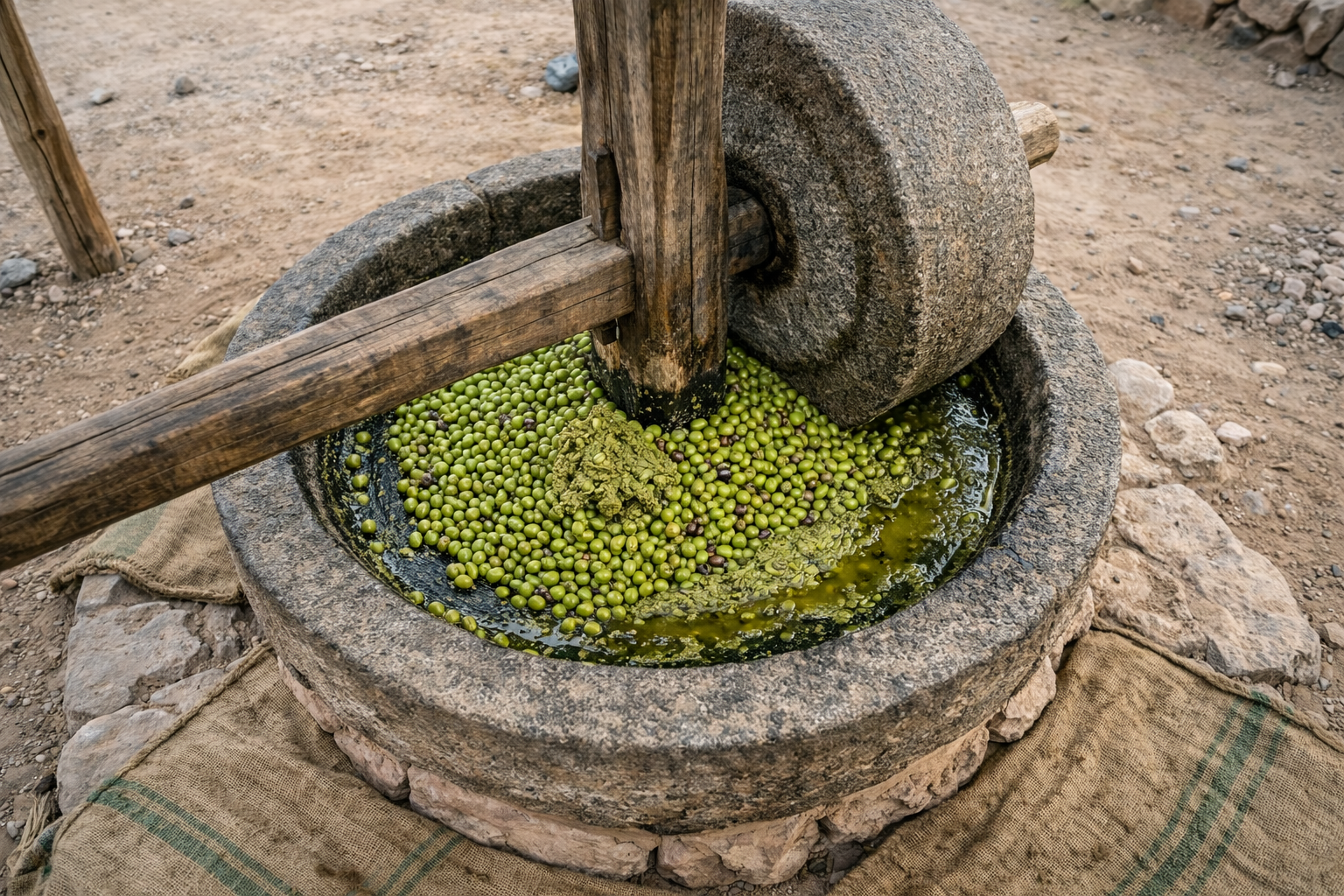 Traditional stone olive press